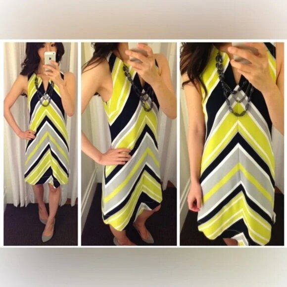 Banana Republic Milly Dress Lime Green/Yellow Ponte Knit Chevron Striped Sz 2 - Picture 1 of 9